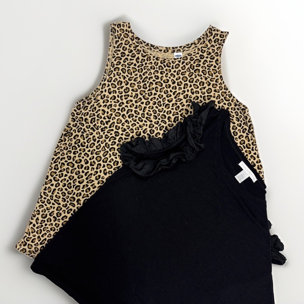 London Times Black Ruffle Top & Old Navy‎ Luxe Leopard Tank Lot Size M